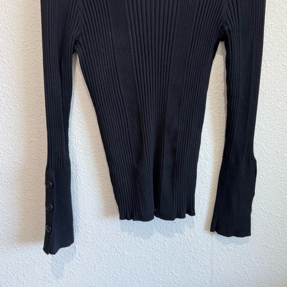 By Anthropologie Womens Large Black Ribbed Turtleneck Sweater Stretchy Minimal - Picture 2 of 12